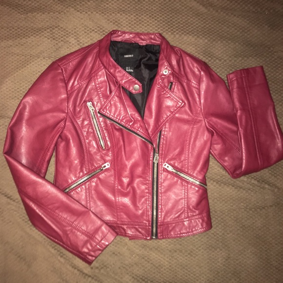 Forever 21 Jackets & Blazers - Red Leather Moto Jacket